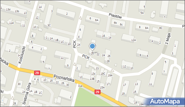 Krosno Odrzańskie, 1 Maja, 20, mapa Krosno Odrzańskie