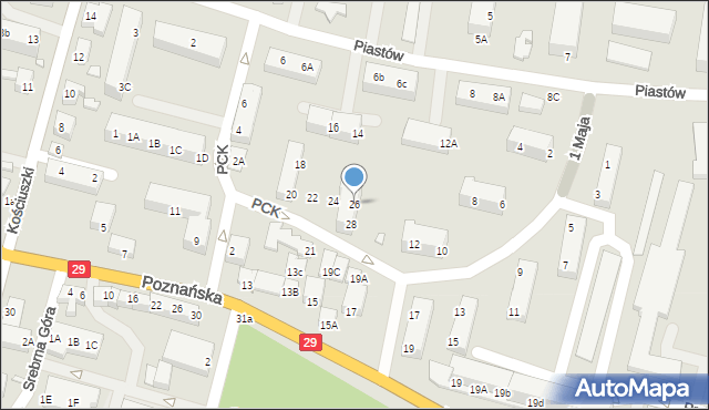 Krosno Odrzańskie, 1 Maja, 26, mapa Krosno Odrzańskie