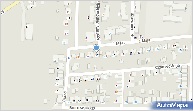 Łask, 1 Maja, 53, mapa Łask