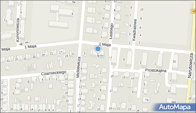 Łask, 1 Maja, 9, mapa Łask