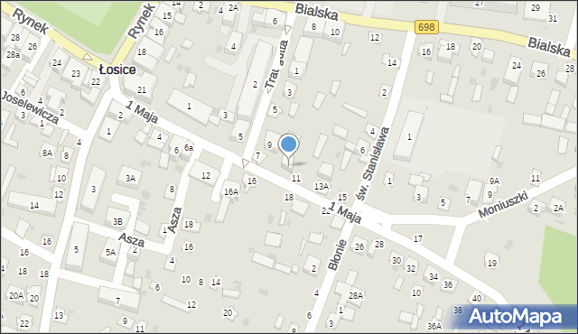 Łosice, 1 Maja, 9, mapa Łosice