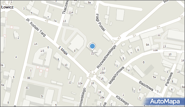 Łowicz, 1 Maja, 11, mapa Łowicza
