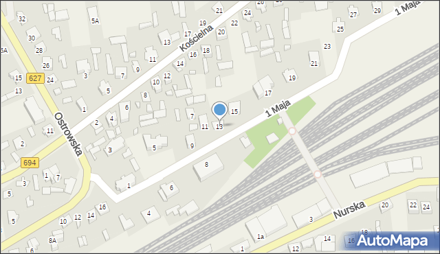 Małkinia Górna, 1 Maja, 13, mapa Małkinia Górna