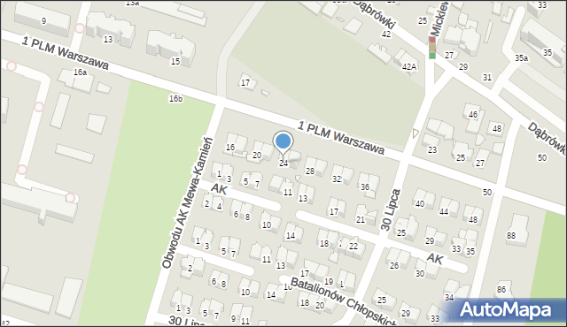 Mińsk Mazowiecki, 1 PLM Warszawa, 24, mapa Mińsk Mazowiecki