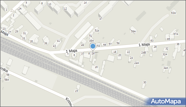 Myszków, 1 Maja, 14, mapa Myszków