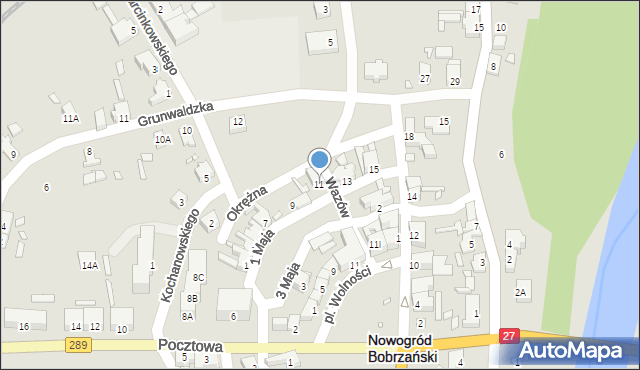 Nowogród Bobrzański, 1 Maja, 11, mapa Nowogród Bobrzański