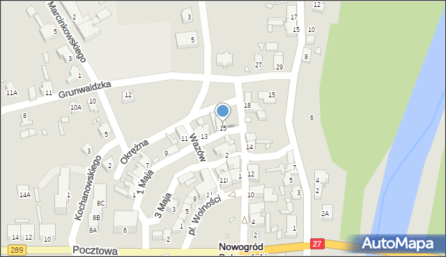 Nowogród Bobrzański, 1 Maja, 15, mapa Nowogród Bobrzański