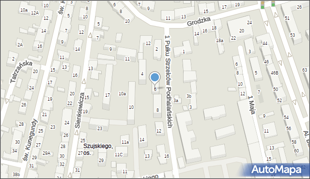 Nowy Sącz, 1 Pułku Strzelców Podhalańskich, 6, mapa Nowego Sącza