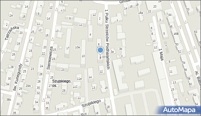 Nowy Sącz, 1 Pułku Strzelców Podhalańskich, 8, mapa Nowego Sącza