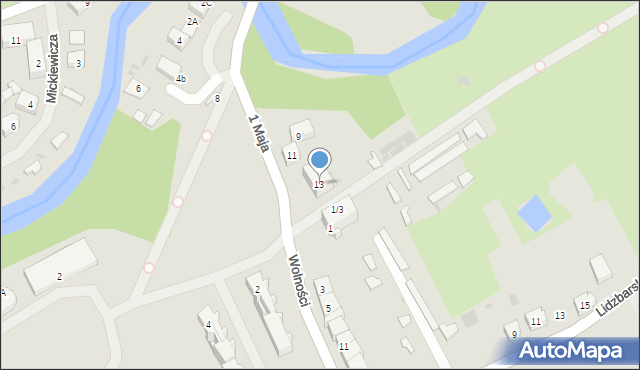 Pieniężno, 1 Maja, 13, mapa Pieniężno