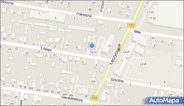 Poddębice, 1 Maja, 5, mapa Poddębice