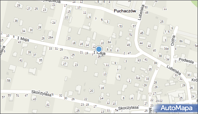 Puchaczów, 1 Maja, 15, mapa Puchaczów