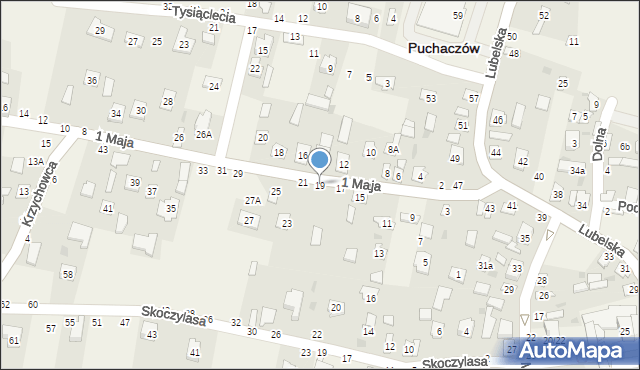 Puchaczów, 1 Maja, 19, mapa Puchaczów