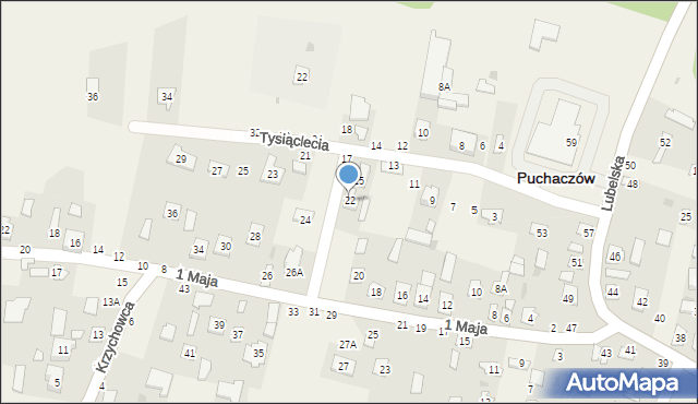 Puchaczów, 1 Maja, 22, mapa Puchaczów