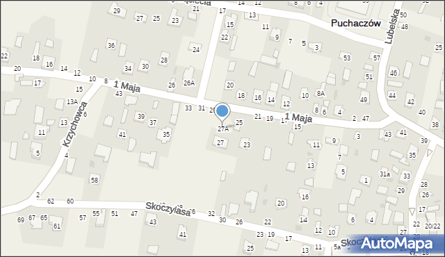 Puchaczów, 1 Maja, 27A, mapa Puchaczów