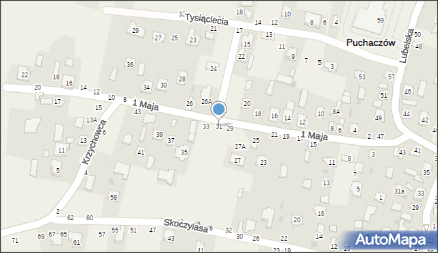 Puchaczów, 1 Maja, 31, mapa Puchaczów