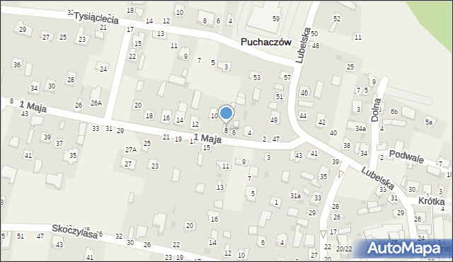 Puchaczów, 1 Maja, 8, mapa Puchaczów