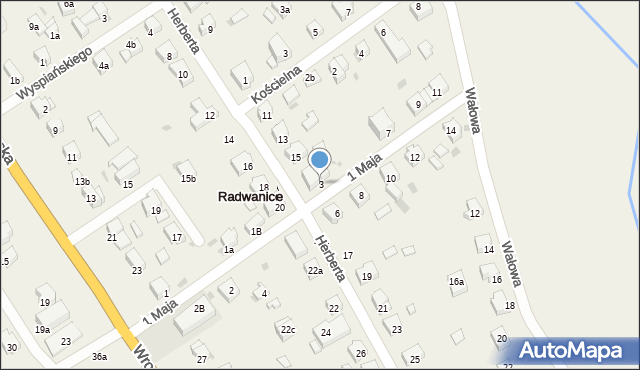 Radwanice, 1 Maja, 3, mapa Radwanice