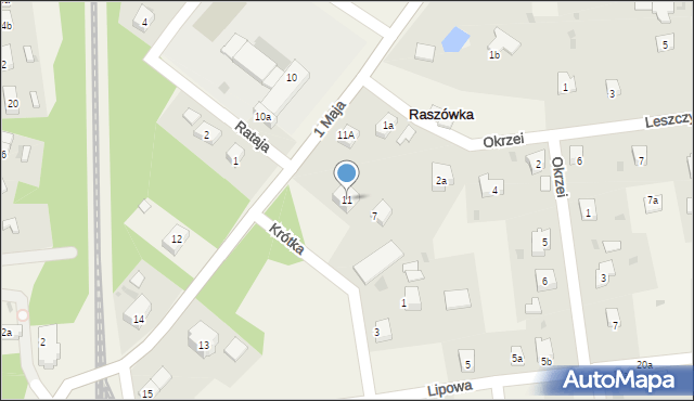 Raszówka, 1 Maja, 11, mapa Raszówka