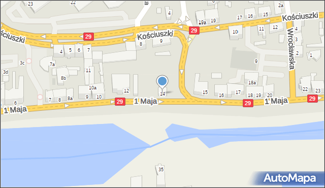 Słubice, 1 Maja, 14, mapa Słubice