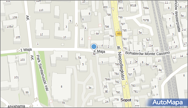 Sopot, 1 Maja, 3a, mapa Sopotu