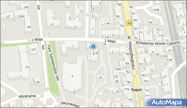 Sopot, 1 Maja, 5, mapa Sopotu