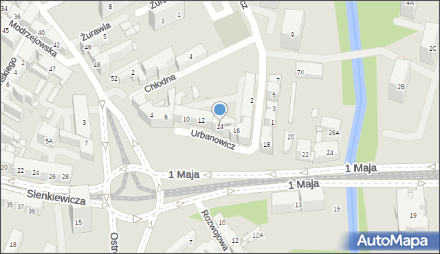 Sosnowiec, 1 Maja, 14, mapa Sosnowca