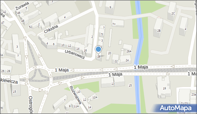 Sosnowiec, 1 Maja, 18, mapa Sosnowca