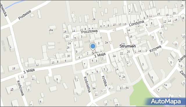 Strumień, 1 Maja, 2a, mapa Strumień