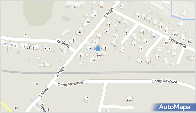 Strzyżów, 1 Maja, 17, mapa Strzyżów