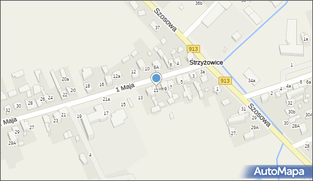 Strzyżowice, 1 Maja, 11, mapa Strzyżowice