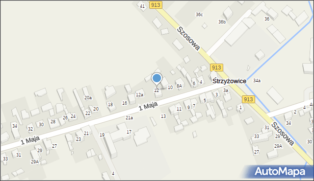 Strzyżowice, 1 Maja, 12, mapa Strzyżowice