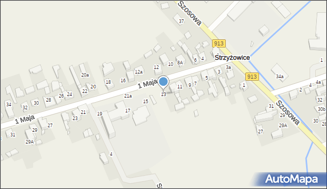 Strzyżowice, 1 Maja, 13, mapa Strzyżowice