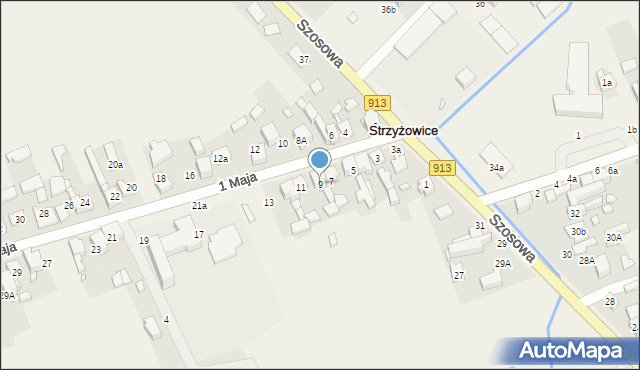 Strzyżowice, 1 Maja, 9, mapa Strzyżowice