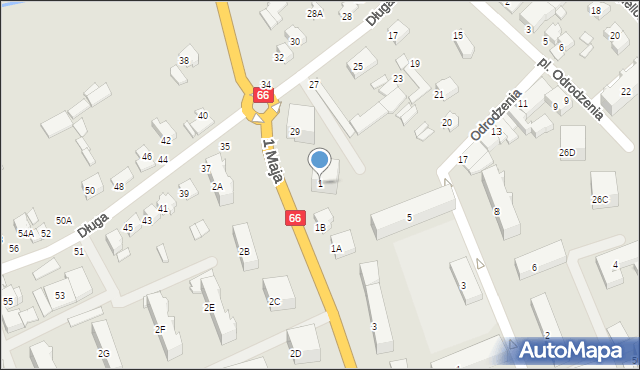 Wysokie Mazowieckie, 1 Maja, 1, mapa Wysokie Mazowieckie