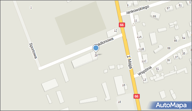 Wysokie Mazowieckie, 1 Maja, 14, mapa Wysokie Mazowieckie