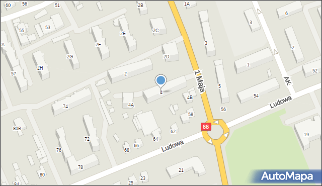 Wysokie Mazowieckie, 1 Maja, 4, mapa Wysokie Mazowieckie