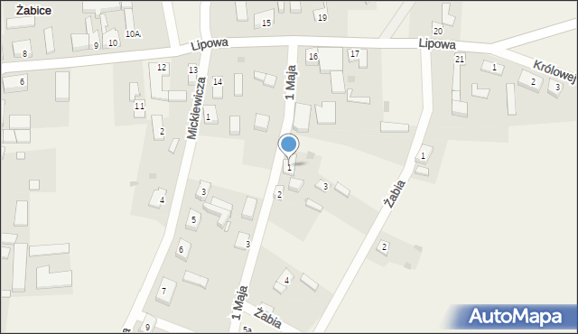 Żabice, 1 Maja, 1, mapa Żabice