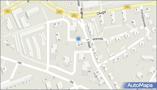 Zielona Góra, 1 Maja, 11, mapa Zielona Góra