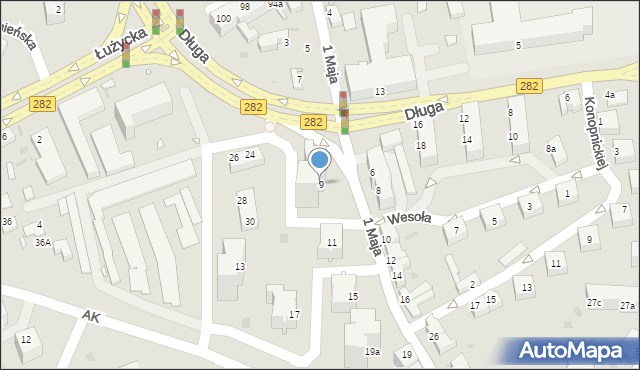 Zielona Góra, 1 Maja, 9, mapa Zielona Góra