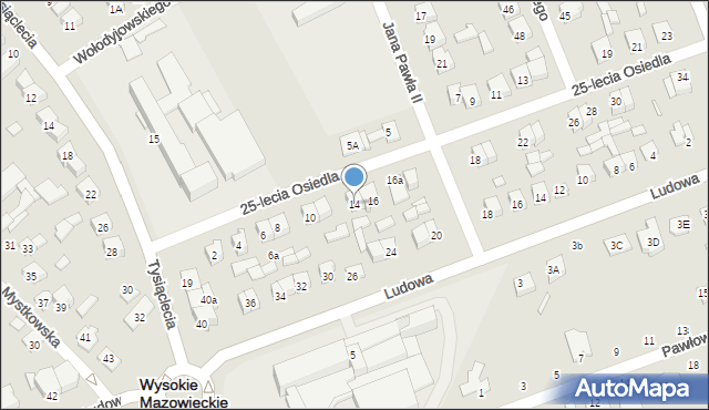 Wysokie Mazowieckie, 25-lecia Osiedla, 14, mapa Wysokie Mazowieckie