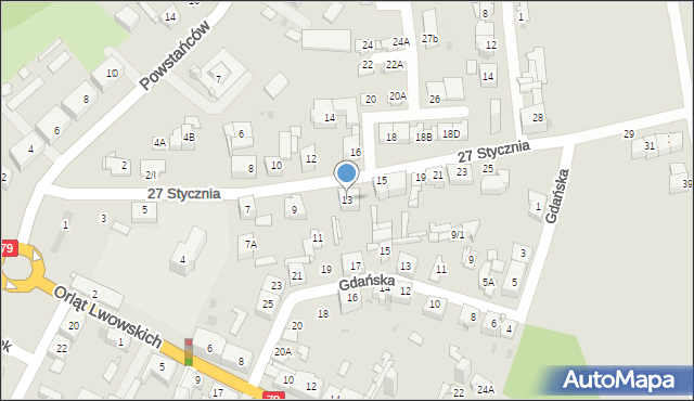 Sosnowiec, 27 Stycznia, 13, mapa Sosnowca