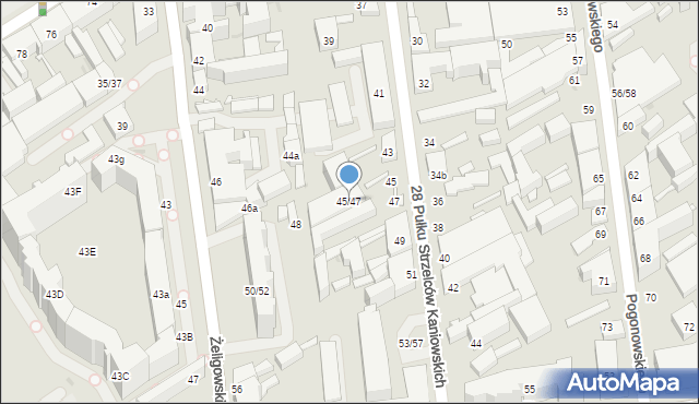 Łódź, 28 Pułku Strzelców Kaniowskich, 45/47, mapa Łodzi