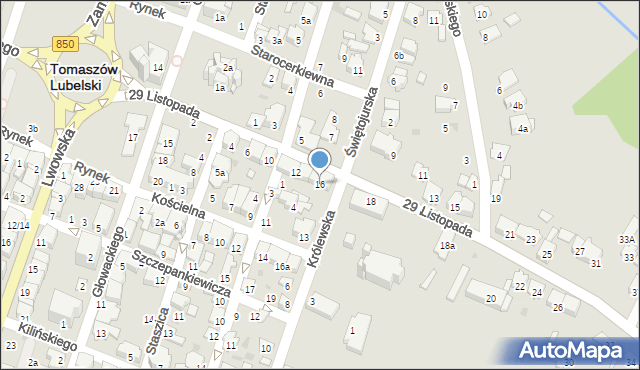 Tomaszów Lubelski, 29 Listopada, 16, mapa Tomaszów Lubelski