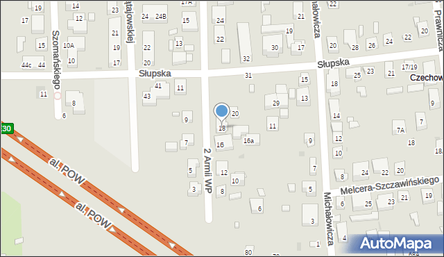 Warszawa, 2 Armii Wojska Polskiego, 18, mapa Warszawy