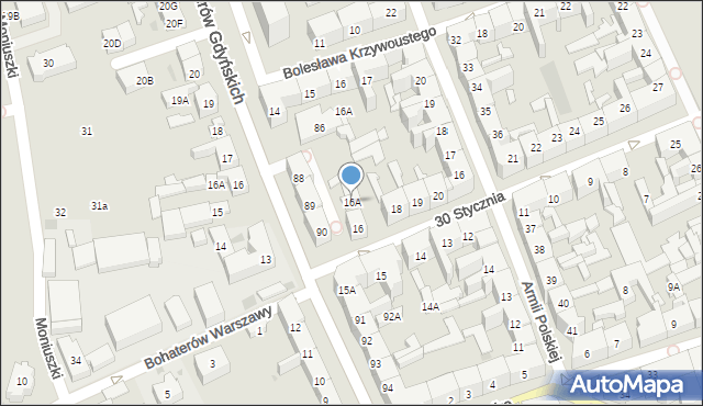 Gorzów Wielkopolski, 30 Stycznia, 16A, mapa Gorzów Wielkopolski