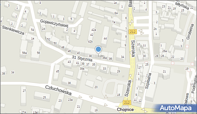 Chojnice, 31 Stycznia, 36b, mapa Chojnic