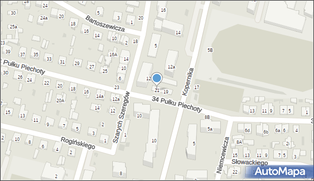 Biała Podlaska, 34 Pułku Piechoty, 21, mapa Białej Podlaskiej