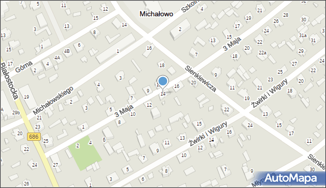 Michałowo, 3 Maja, 14, mapa Michałowo