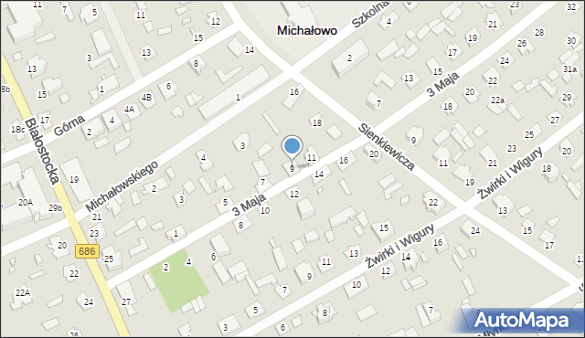 Michałowo, 3 Maja, 9, mapa Michałowo